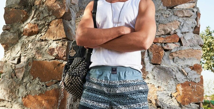 Short de bain bleu imprimé homme